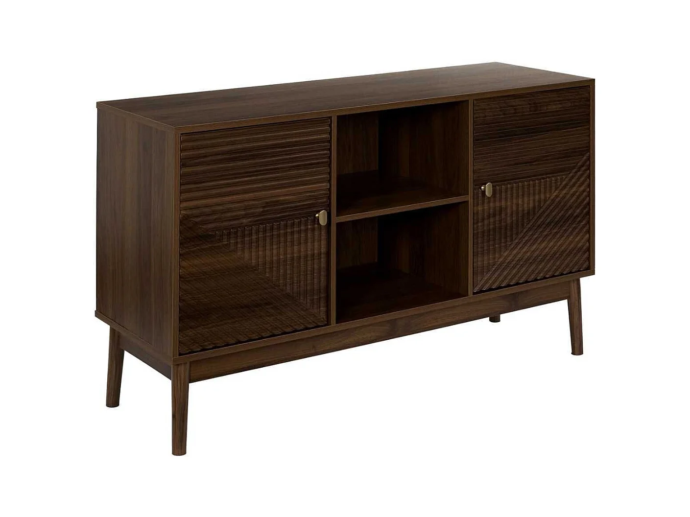 Buffet 2 portes 2 niches en bois et MDF pieds en pin teinté chêne foncé - COLETTE