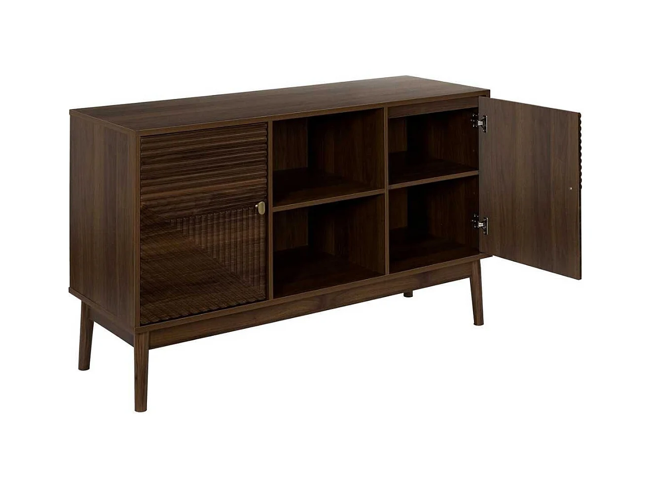 Buffet 2 portes 2 niches en bois et MDF pieds en pin teinté chêne foncé - COLETTE