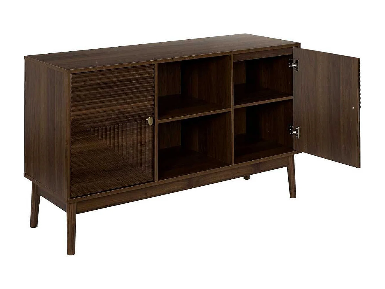 Buffet 2 portes 2 niches en bois et MDF pieds en pin teinté chêne foncé - COLETTE