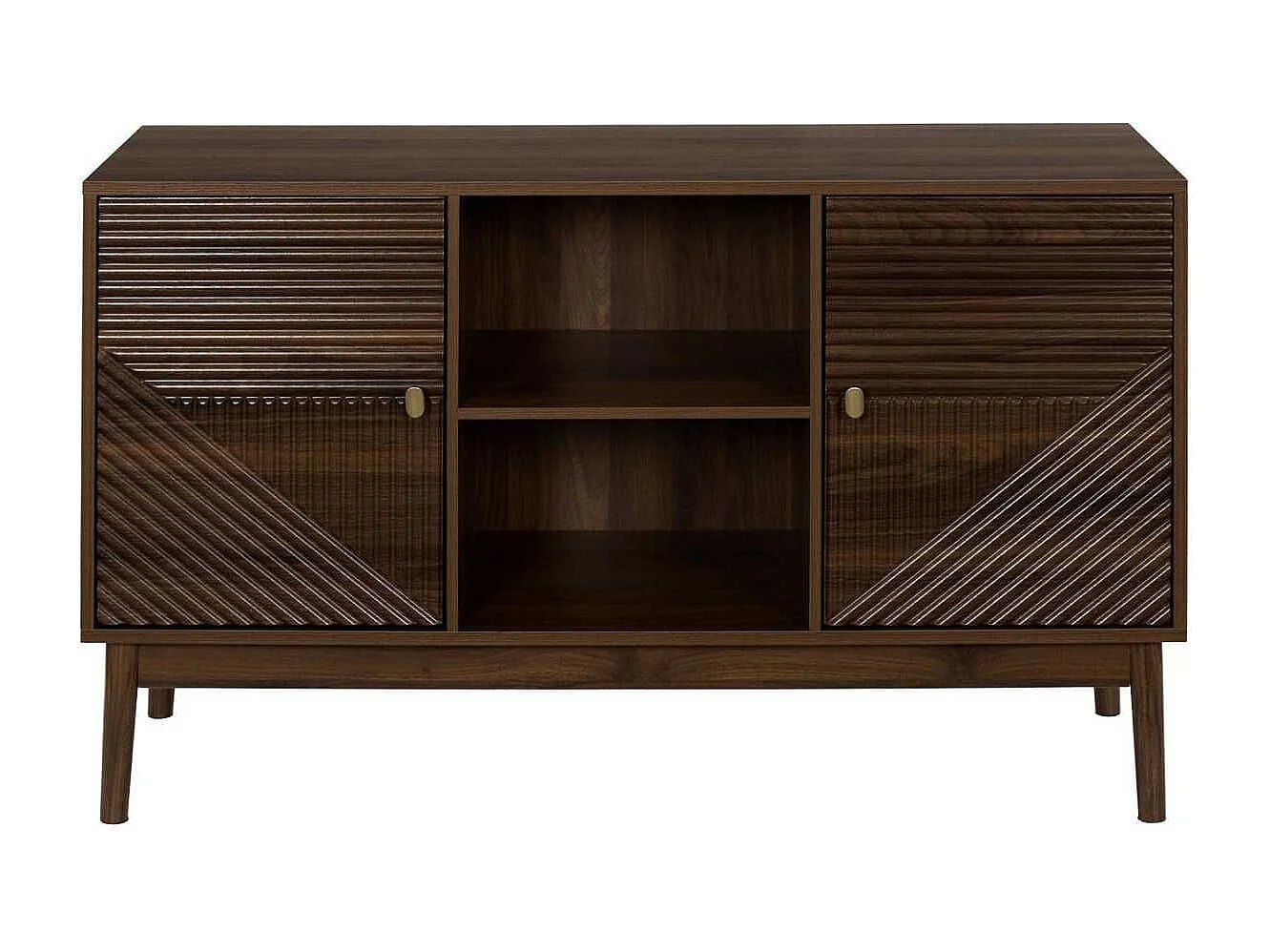 Buffet 2 portes 2 niches en bois et MDF pieds en pin teinté chêne foncé - COLETTE