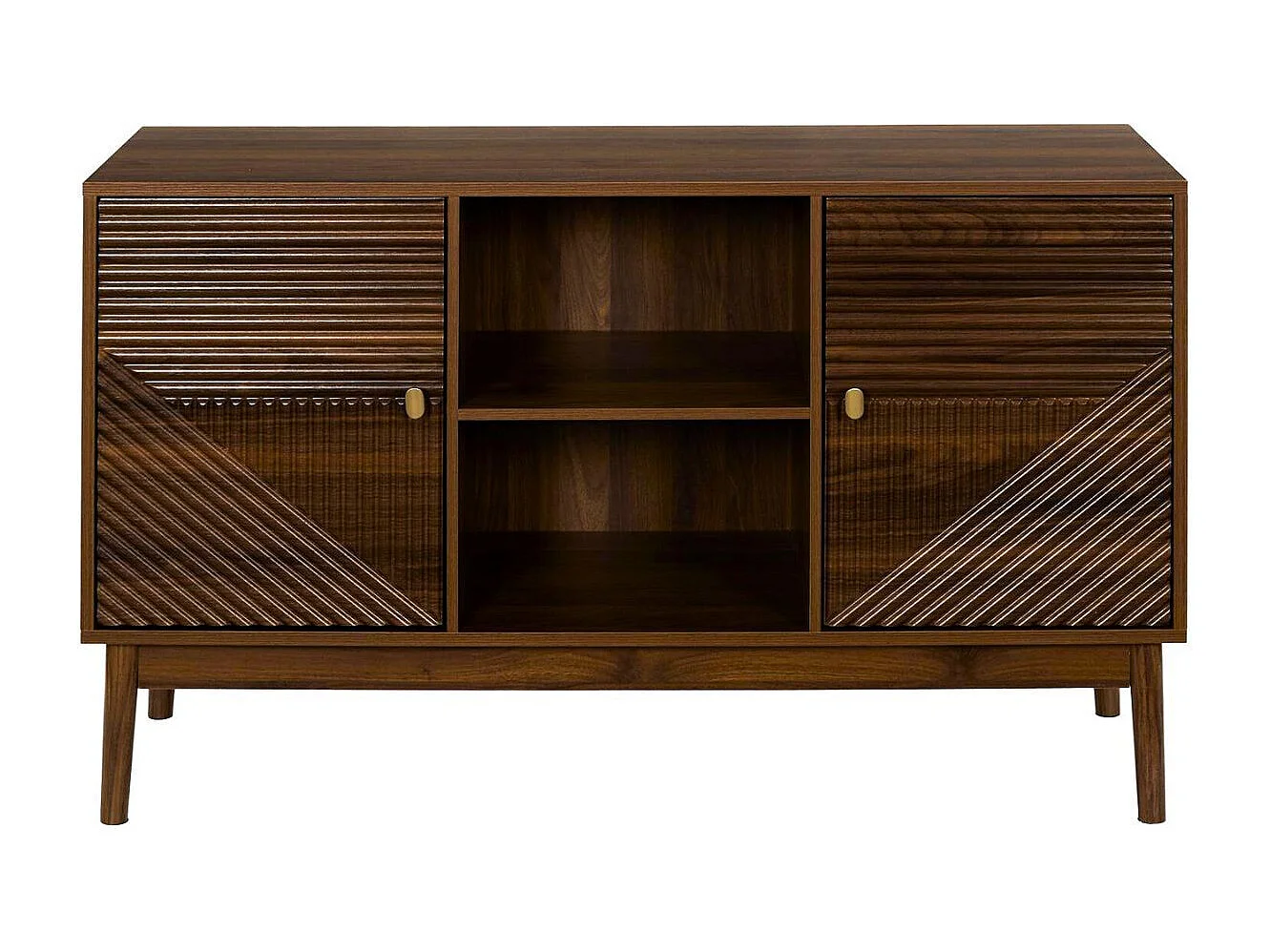 Buffet 2 portes 2 niches en bois et MDF pieds en pin teinté chêne foncé - COLETTE