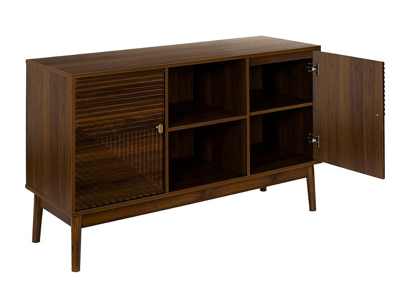 Buffet 2 portes 2 niches en bois et MDF pieds en pin teinté chêne foncé - COLETTE