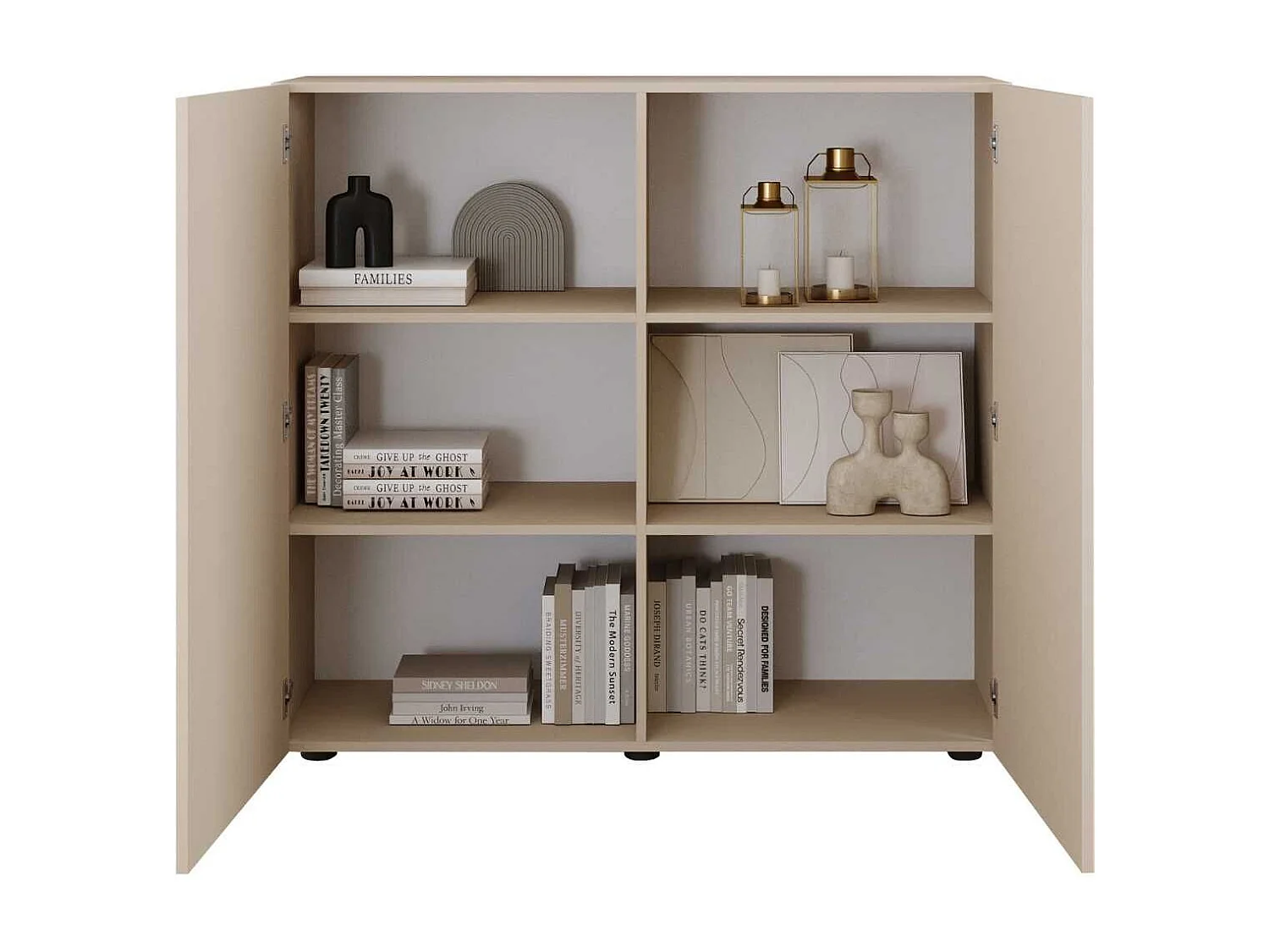 Rangement 2 portes beige façades relief à stries verticales - JANEIRO BEIGE