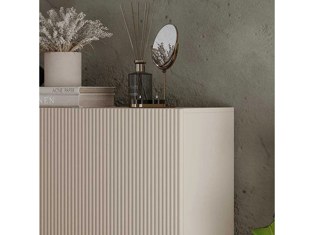 Rangement 2 portes beige façades relief à stries verticales - JANEIRO BEIGE