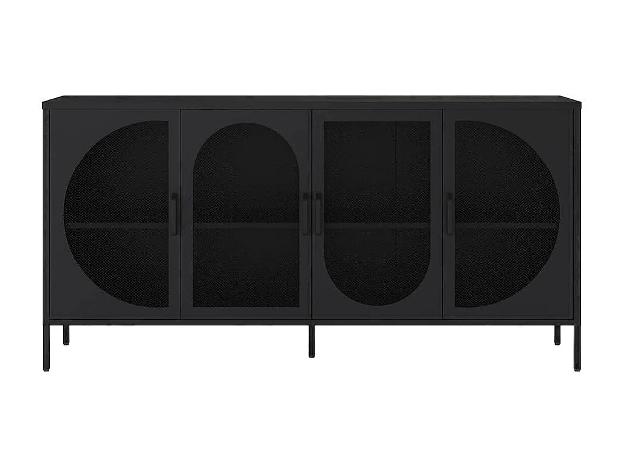 LIOVIA - Buffet 4 Portes Ajourées en Métal Noir