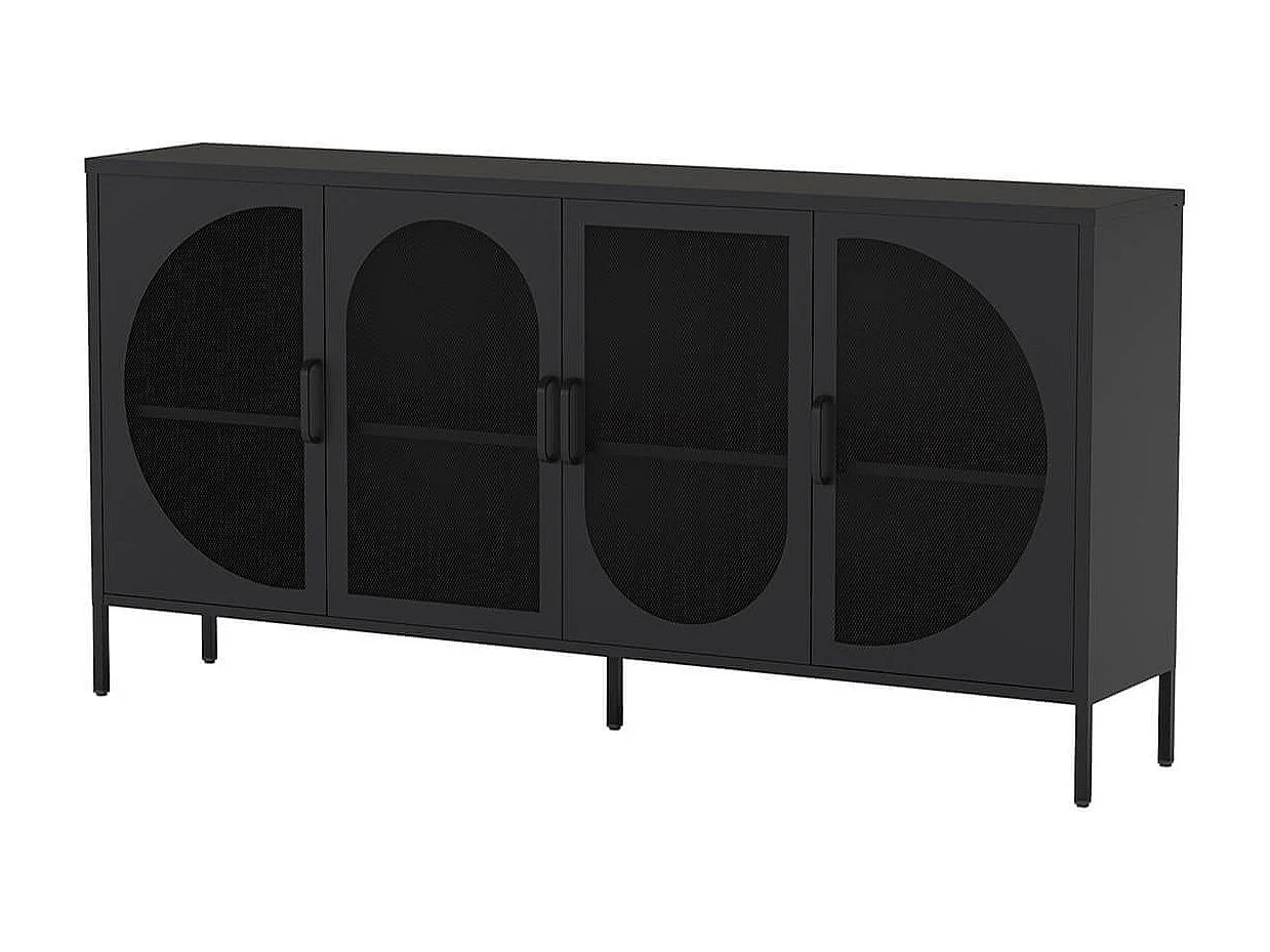 LIOVIA - Buffet 4 Portes Ajourées en Métal Noir