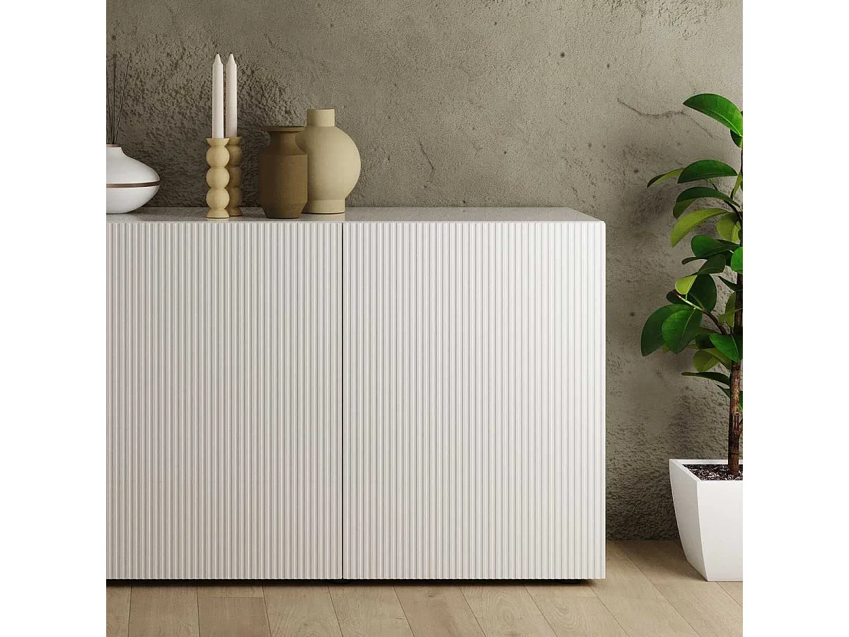 Buffet 3 portes blanc façades relief à stries verticales - JANEIRO BLANC