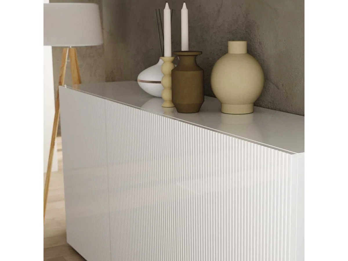Buffet 3 portes blanc façades relief à stries verticales - JANEIRO BLANC