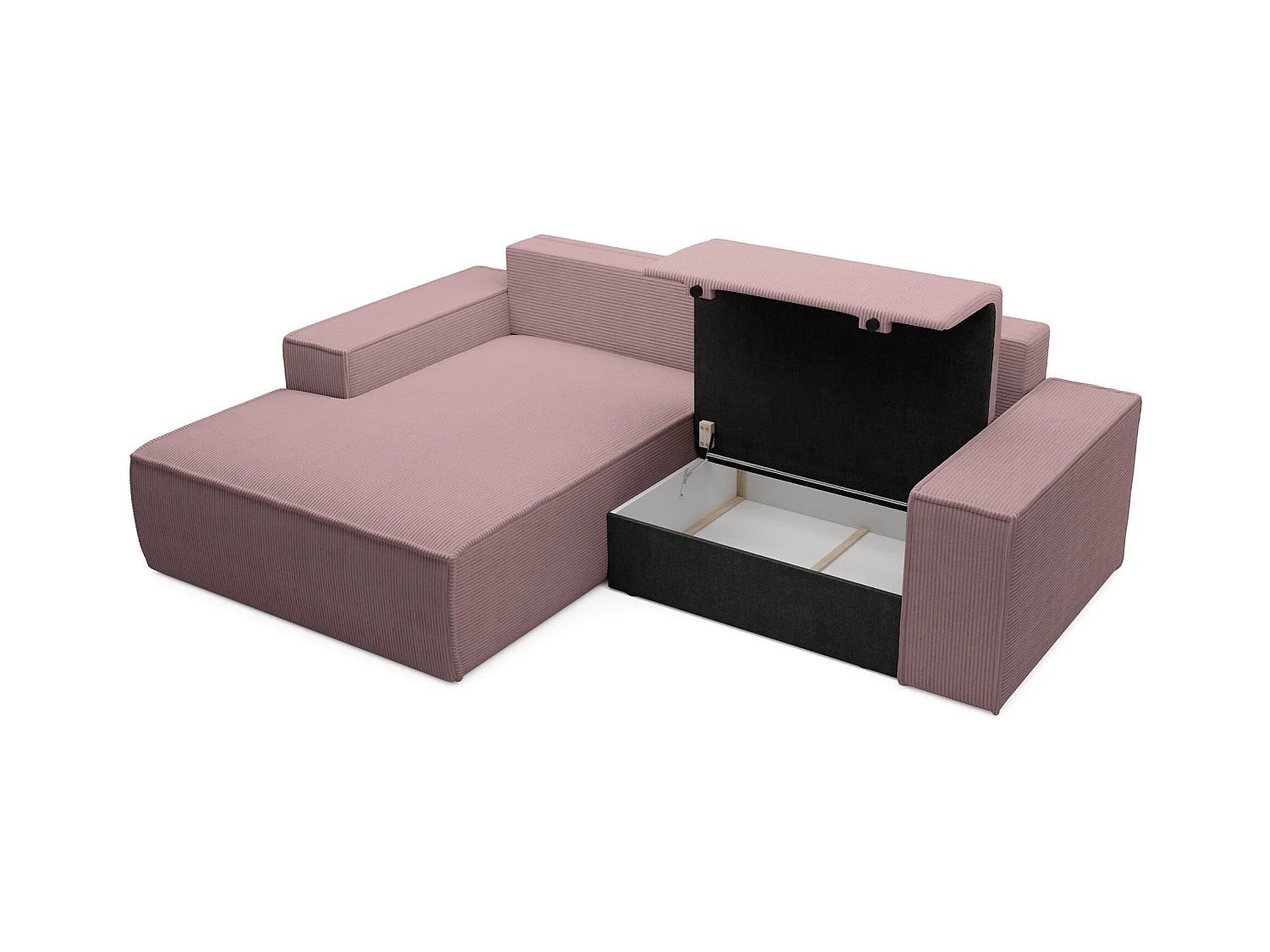 Hoekbank met ribfluweel – slaapfunctie en opbergruimte – lila – links – FARESE MINI