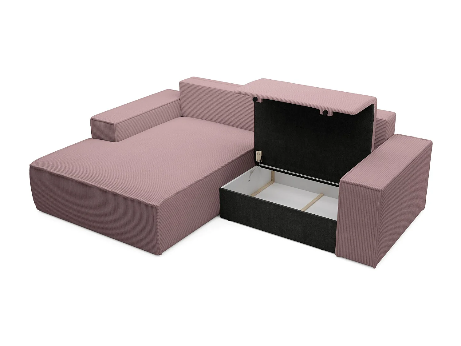 Canapé d’angle convertible – en velours côtelé – lilas – gauche – FARESE MINI