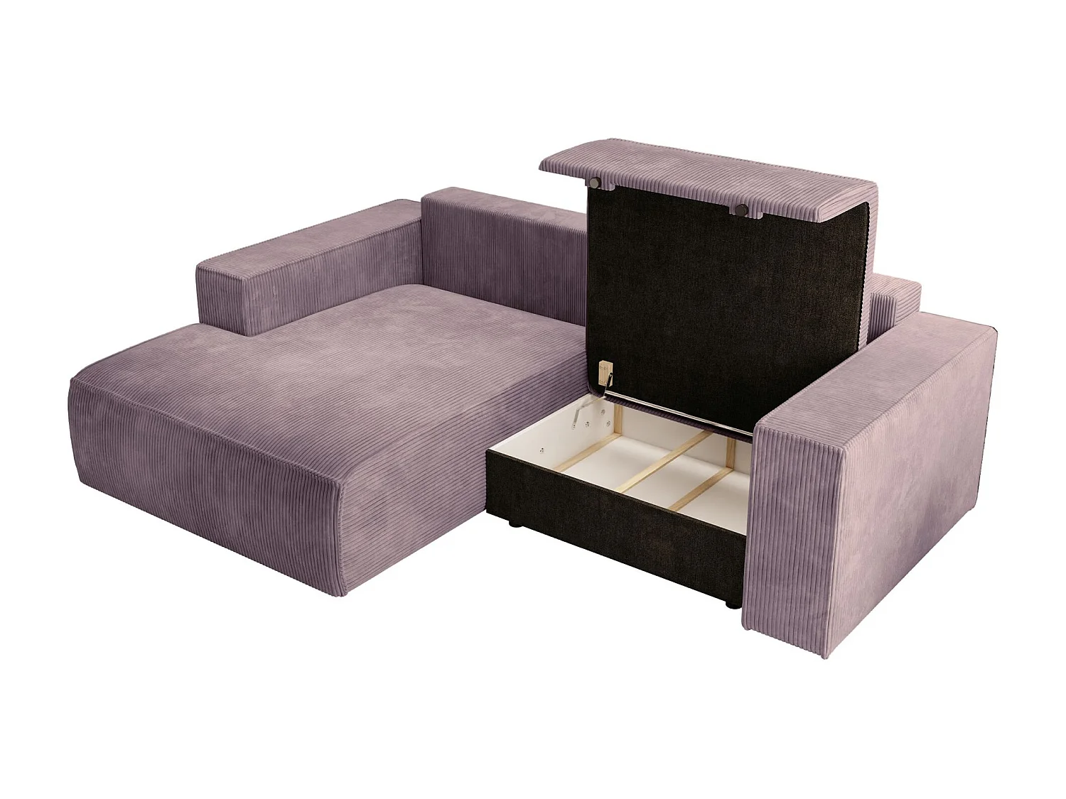 Canapé d’angle convertible – en velours côtelé – lilas – gauche – FARESE MINI