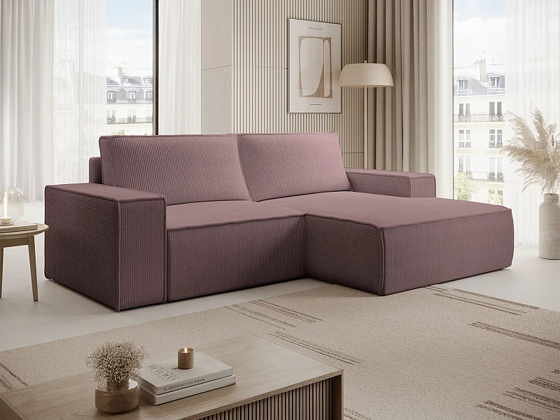 Canapé d’angle convertible – en velours côtelé – lilas – droite – FARESE MINI