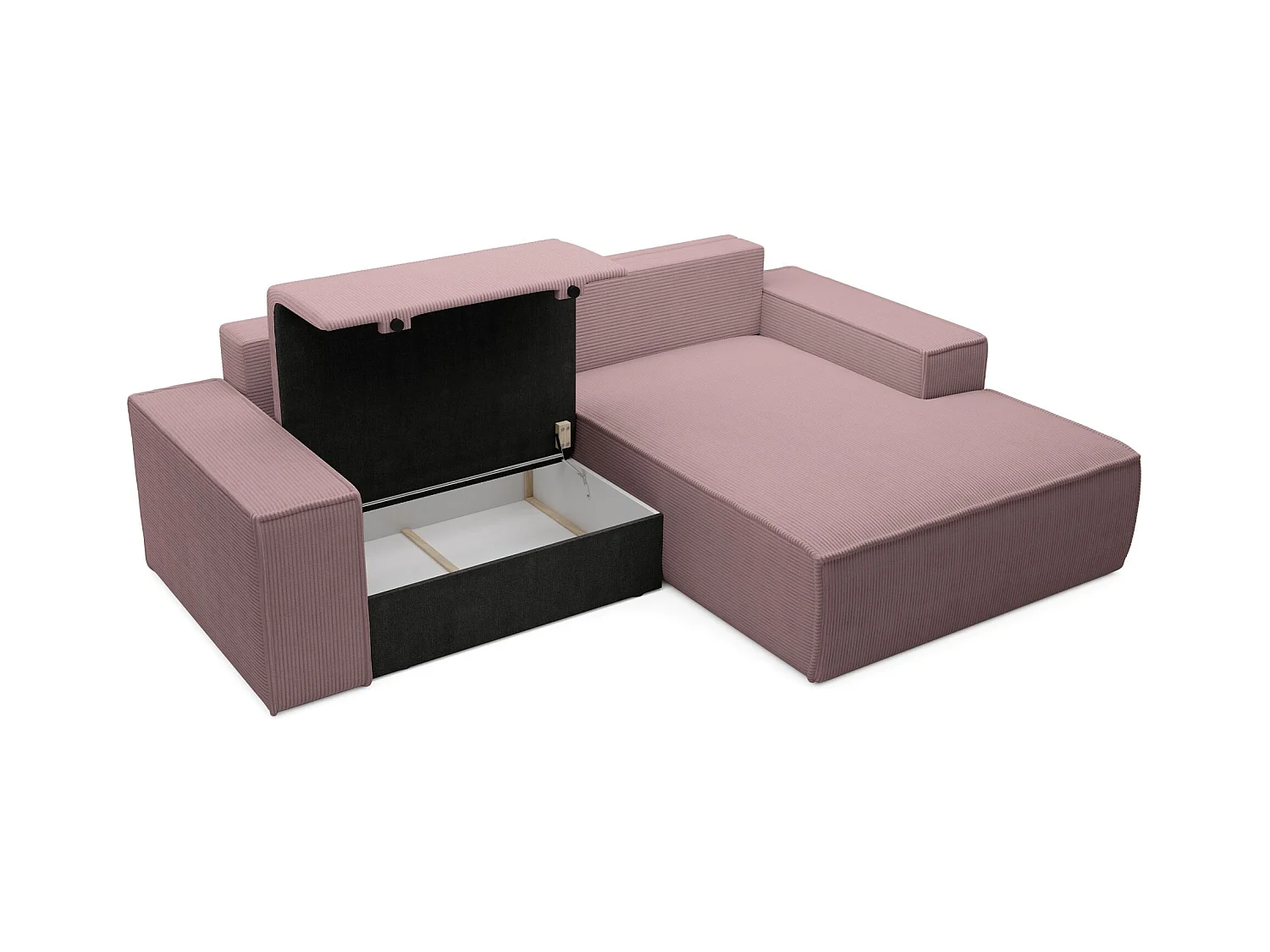 Hoekbank met ribfluweel – slaapfunctie en opbergruimte – lila – rechts – FARESE MINI