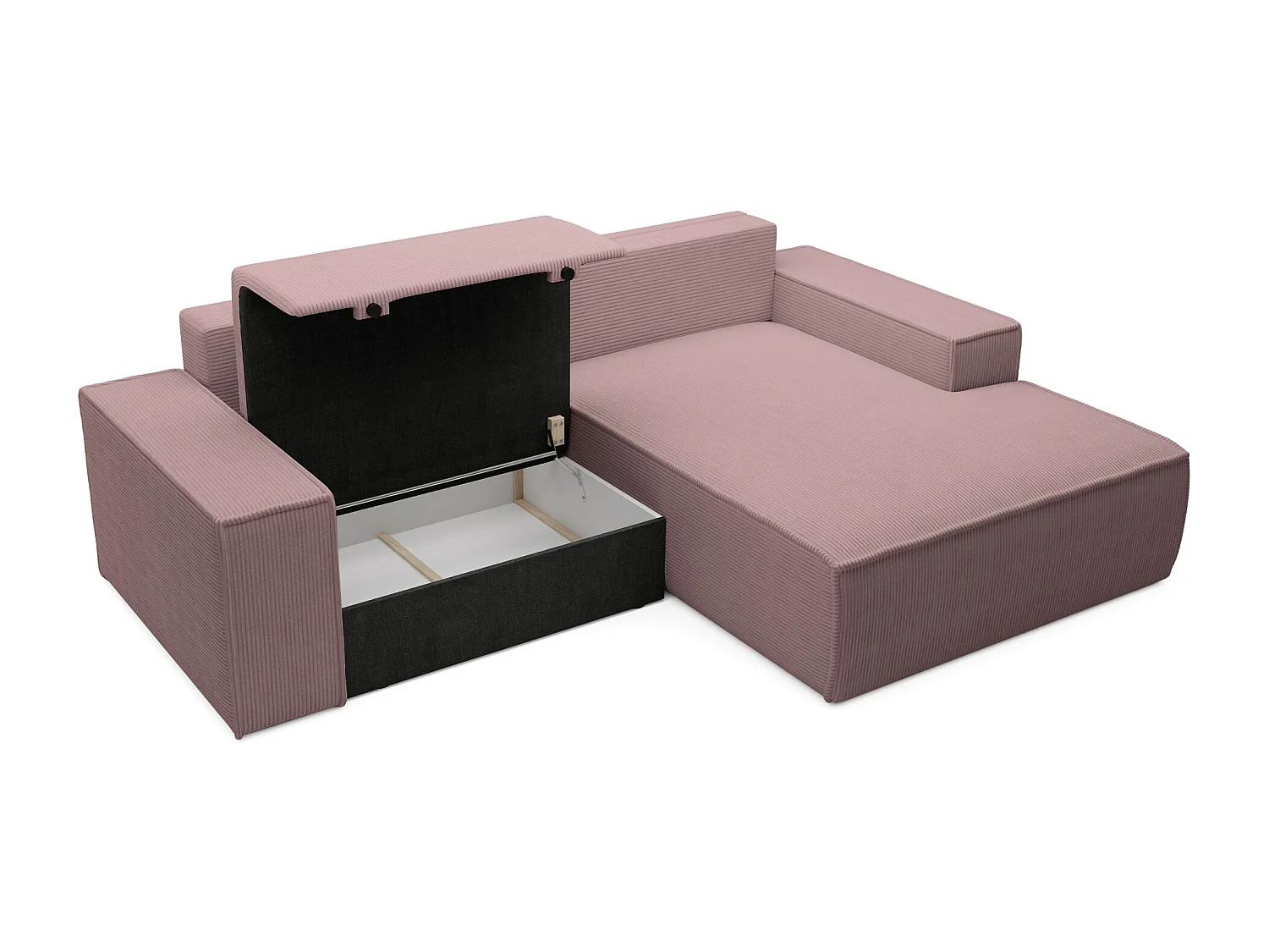 Canapé d’angle convertible – en velours côtelé – lilas – droite – FARESE MINI