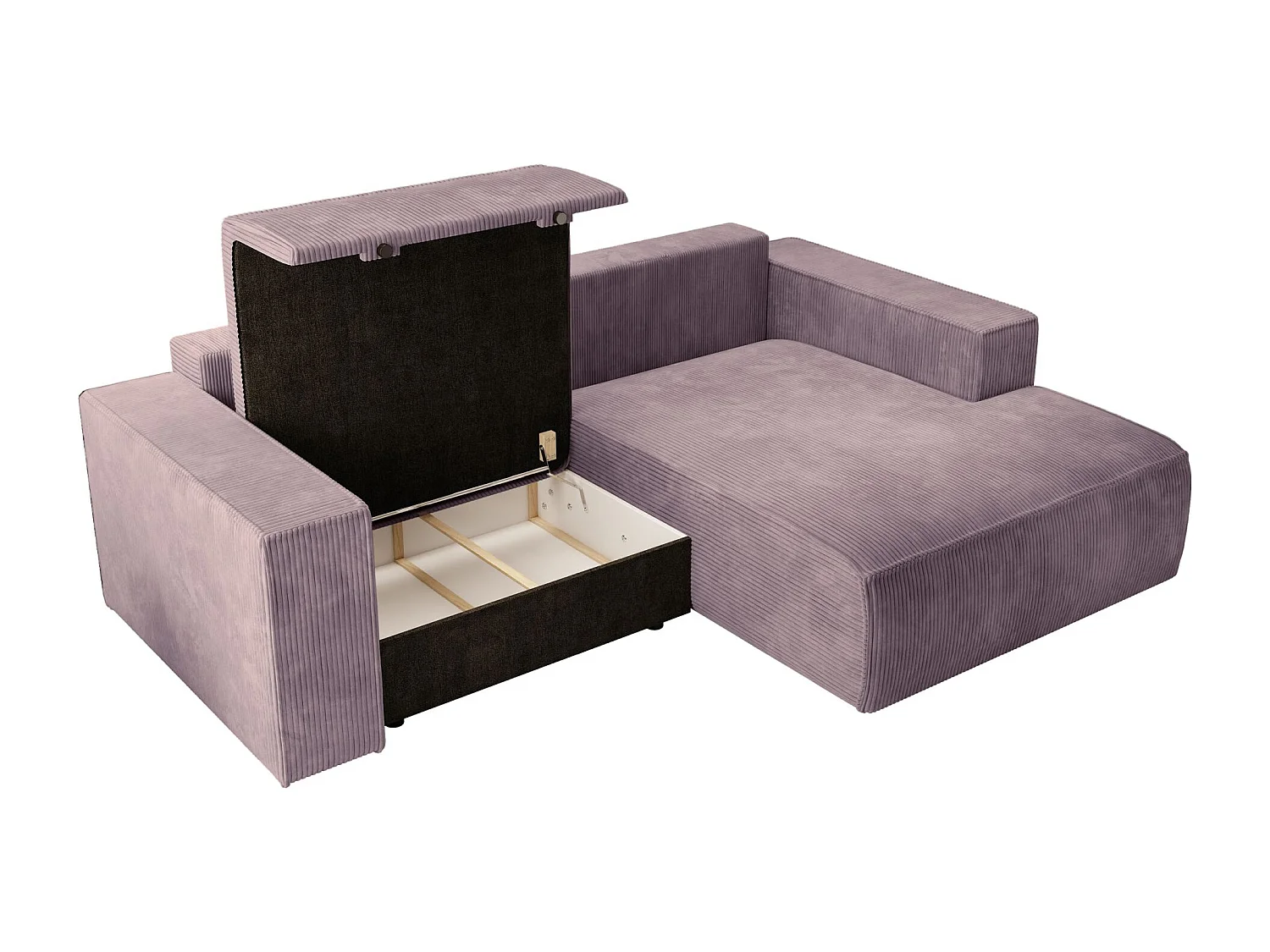 Hoekbank met ribfluweel – slaapfunctie en opbergruimte – lila – rechts – FARESE MINI