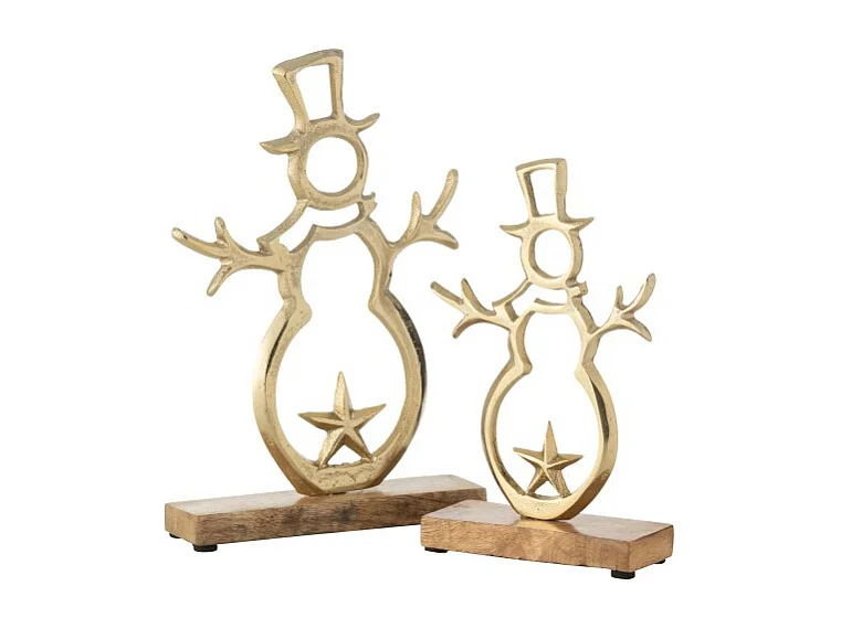 Muñeco de nieve estrella en aluminio dorado 17x5x26 cm