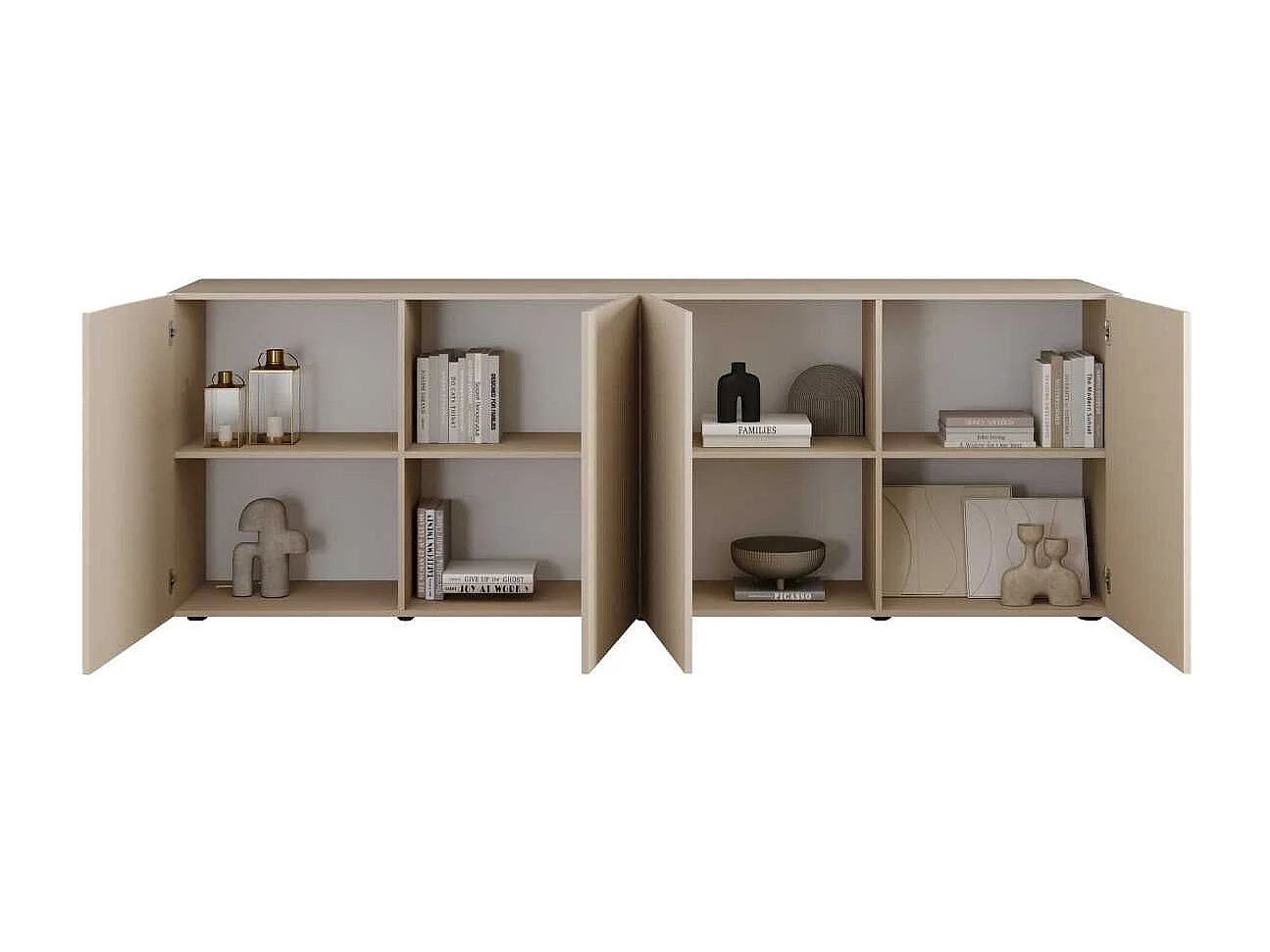 Buffet 4 portes beige façades relief à stries verticales - JANEIRO BEIGE