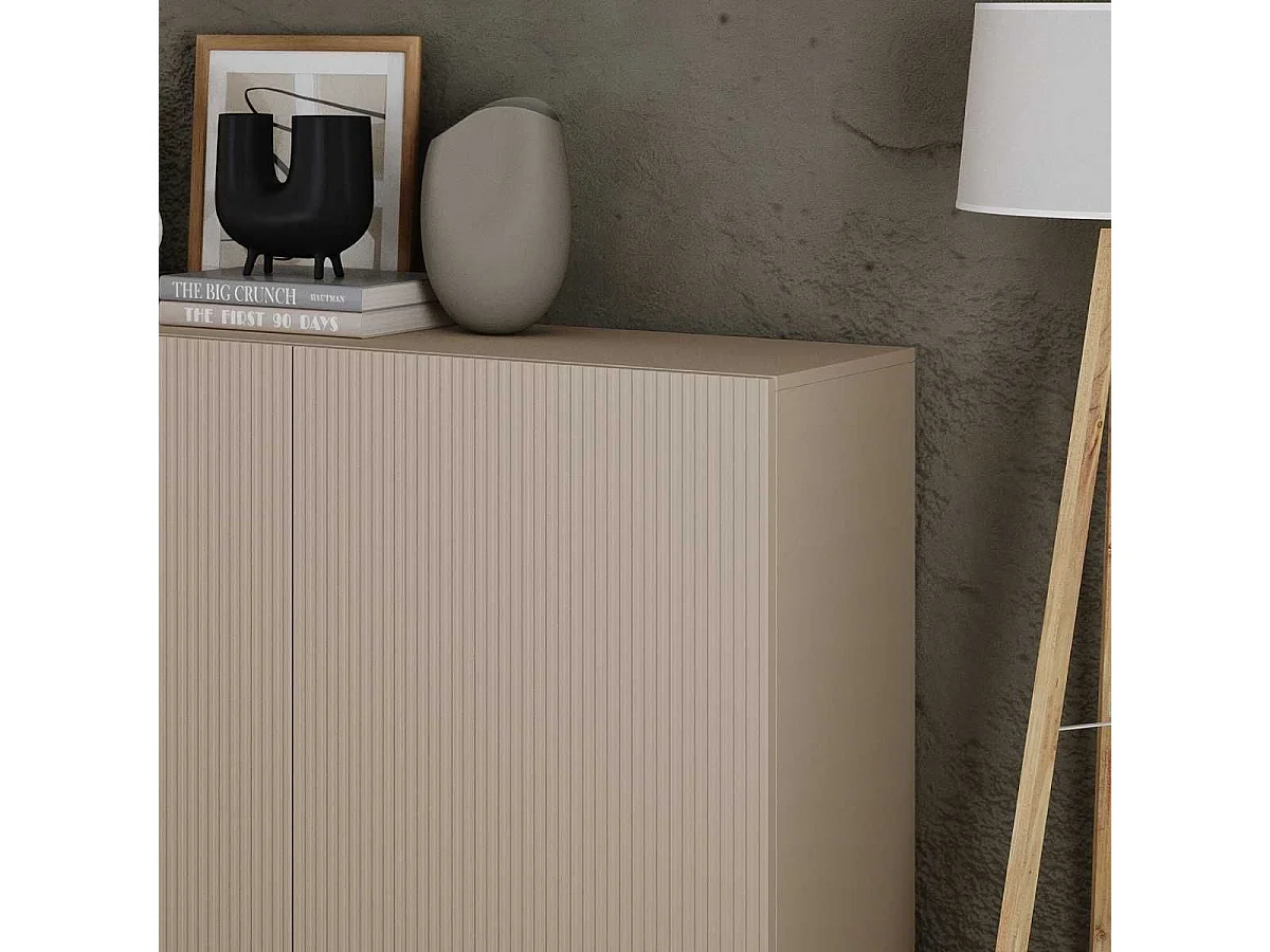 Buffet 4 portes beige façades relief à stries verticales - JANEIRO BEIGE