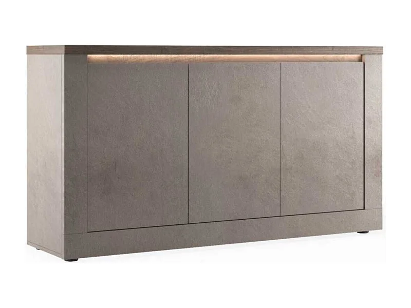 Buffet 3 portes aspect minéral bronze plateau bois Mercure avec LED - ISALIA BRONZE