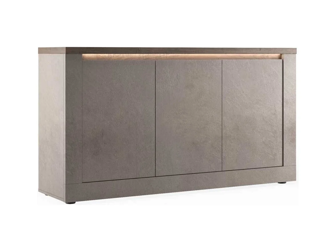 Buffet 3 portes aspect minéral bronze plateau bois Mercure avec LED - ISALIA BRONZE
