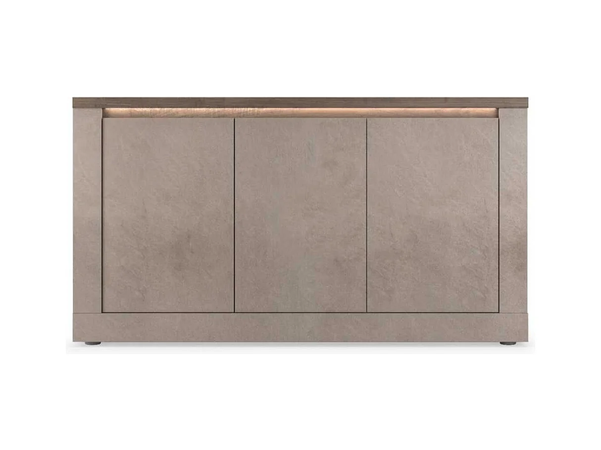 Buffet 3 portes aspect minéral bronze plateau bois Mercure avec LED - ISALIA BRONZE