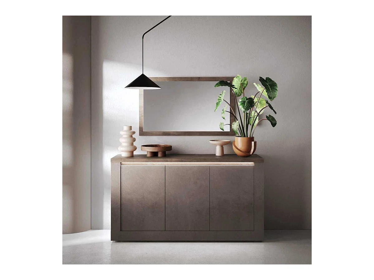 Buffet 3 portes aspect minéral bronze plateau bois Mercure avec LED - ISALIA BRONZE