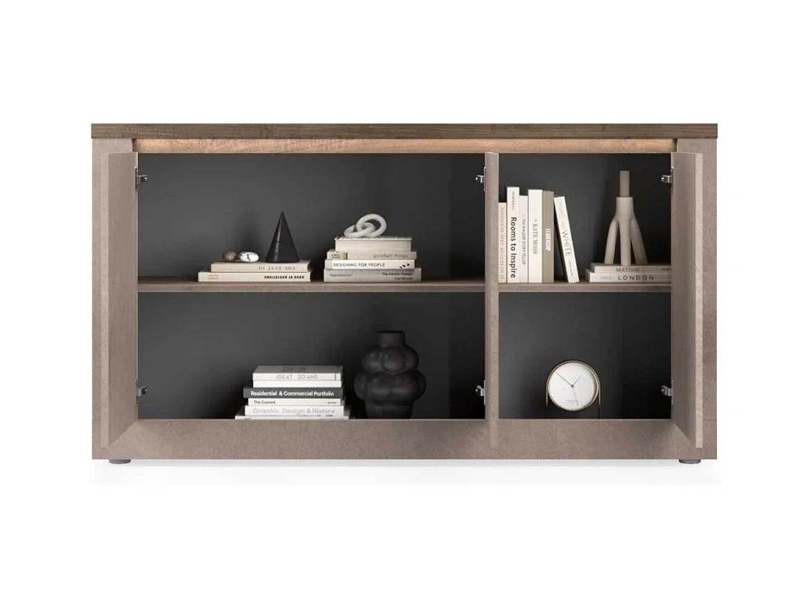 Buffet 3 portes aspect minéral bronze plateau bois Mercure avec LED - ISALIA BRONZE