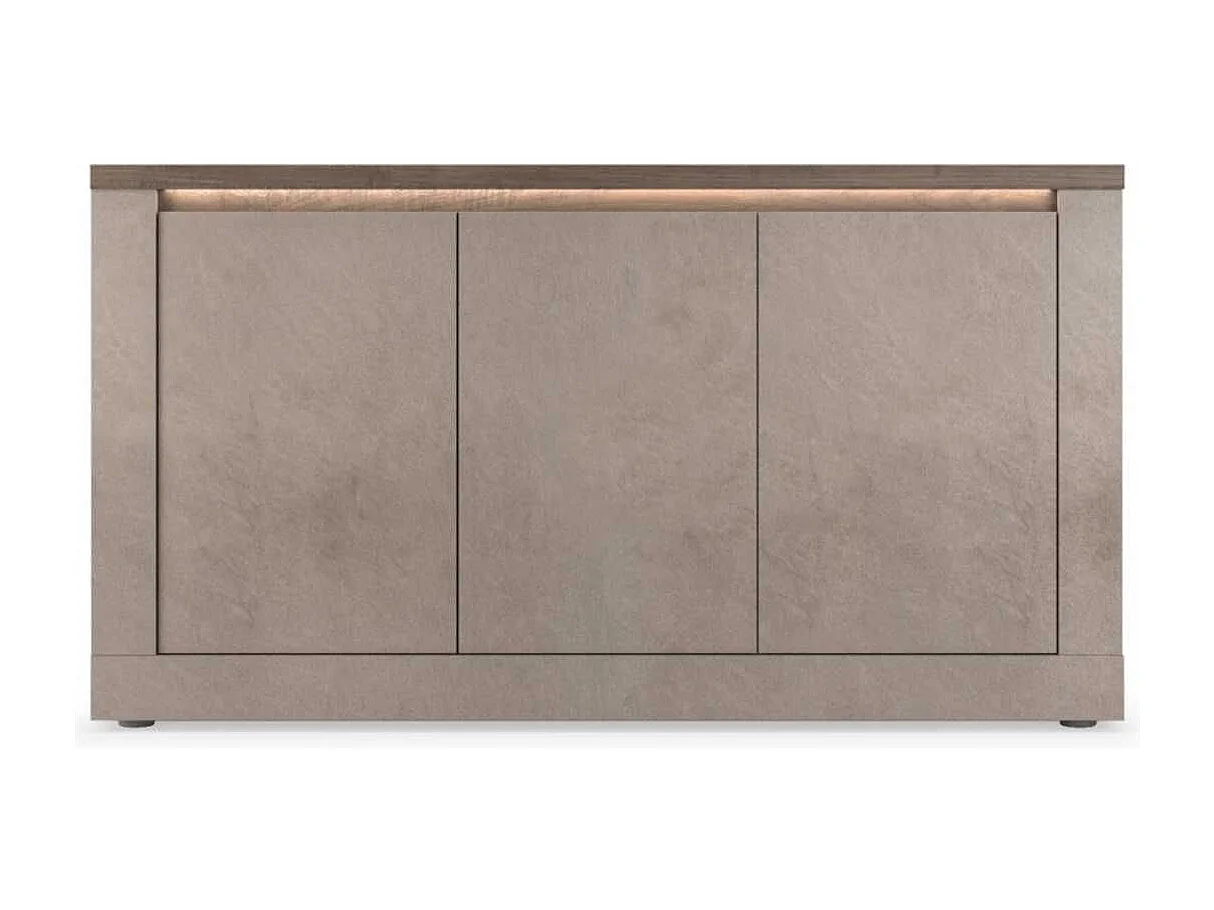 Buffet 3 portes aspect minéral bronze plateau bois Mercure avec LED - ISALIA BRONZE