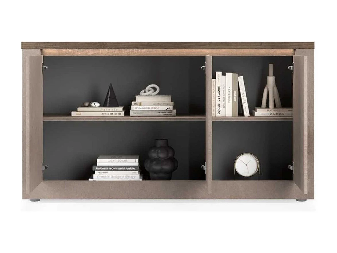 Buffet 3 portes aspect minéral bronze plateau bois Mercure avec LED - ISALIA BRONZE