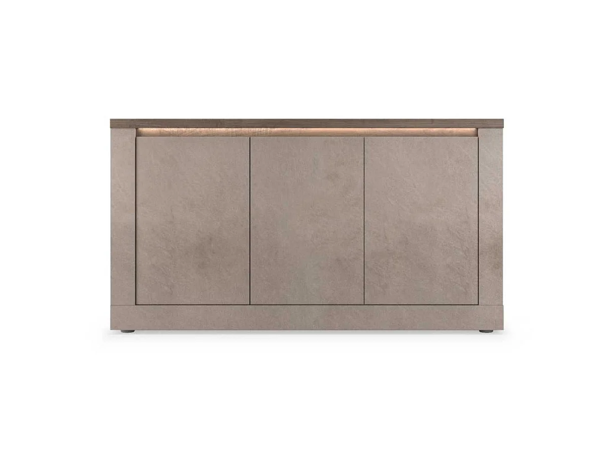 Buffet 3 portes aspect minéral bronze plateau bois Mercure avec LED - ISALIA BRONZE
