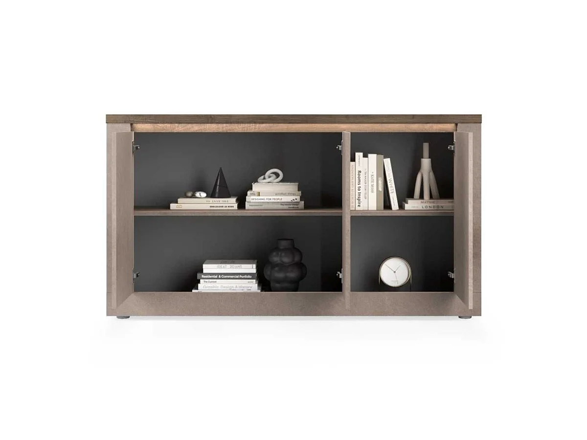 Buffet 3 portes aspect minéral bronze plateau bois Mercure avec LED - ISALIA BRONZE