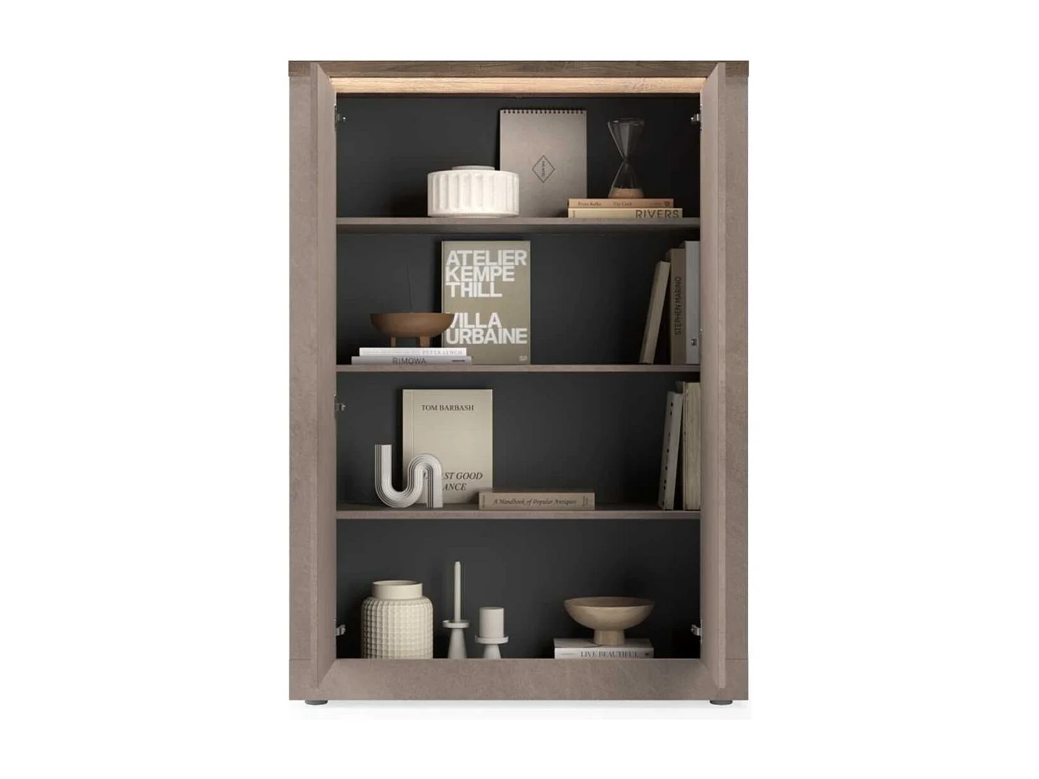 Rangement 2 portes aspect minéral bronze plateau bois Mercure avec LED - ISALIA BRONZE