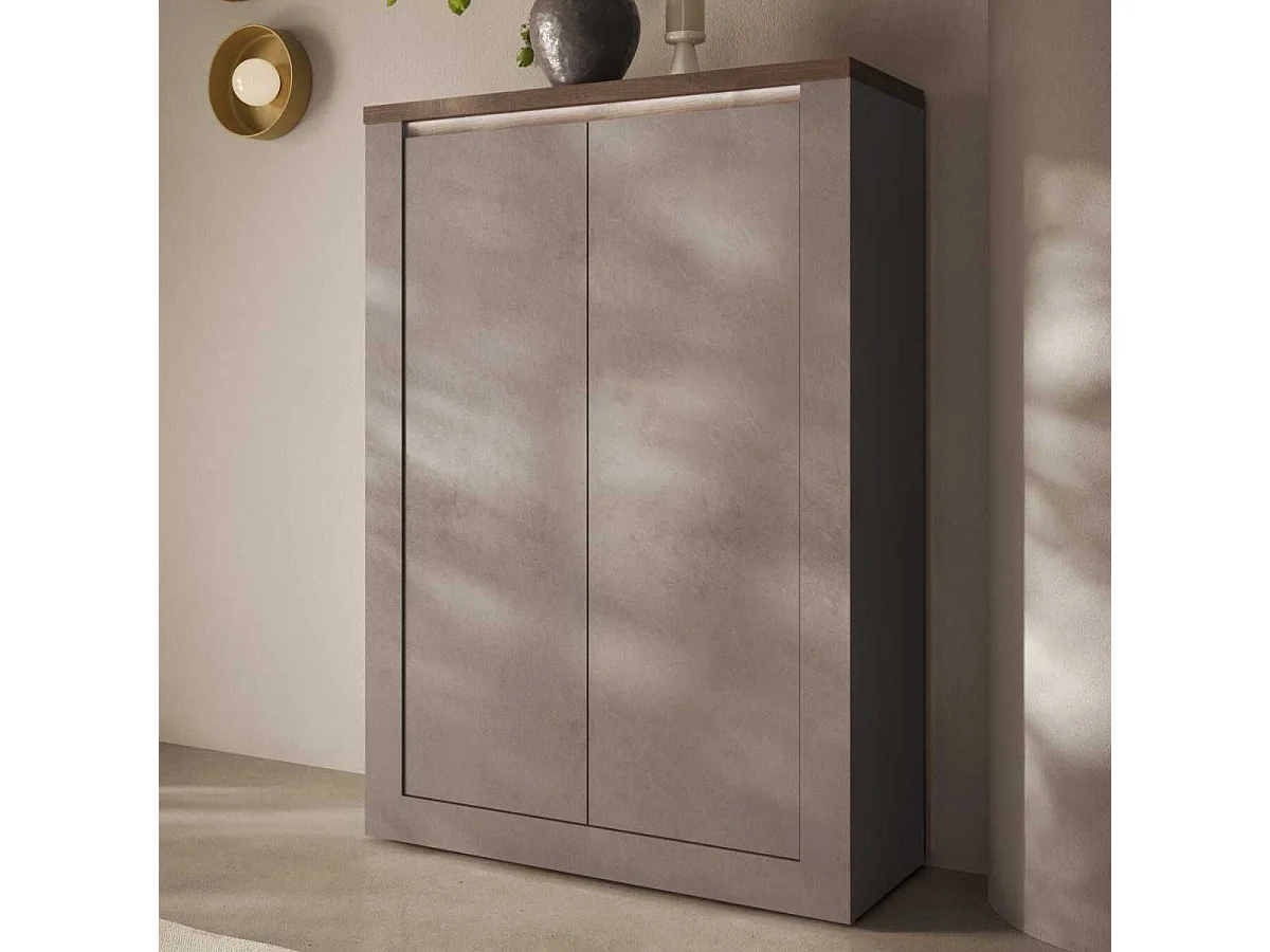 Rangement 2 portes aspect minéral bronze plateau bois Mercure avec LED - ISALIA BRONZE