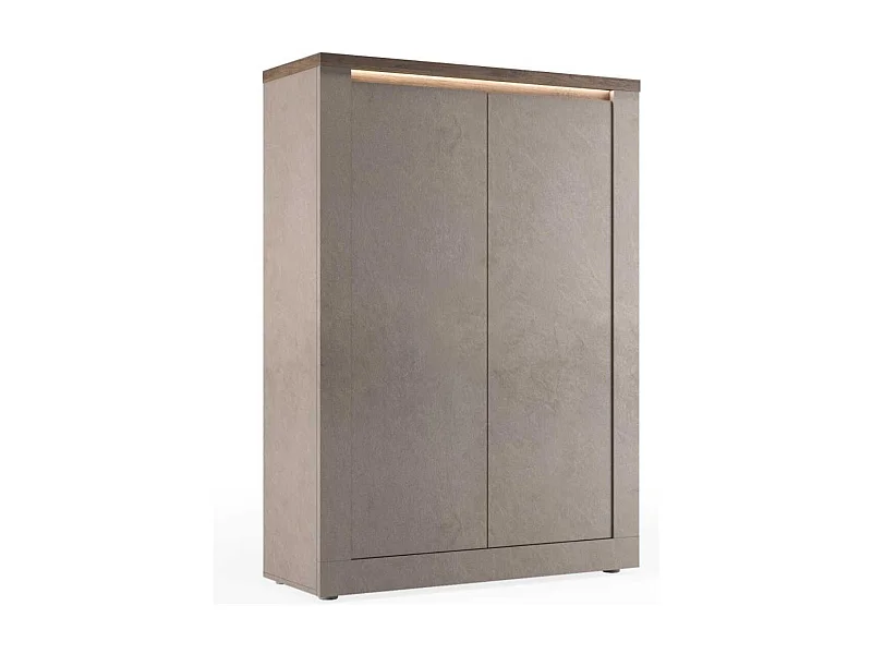 Rangement 2 portes aspect minéral bronze plateau bois Mercure avec LED - ISALIA BRONZE