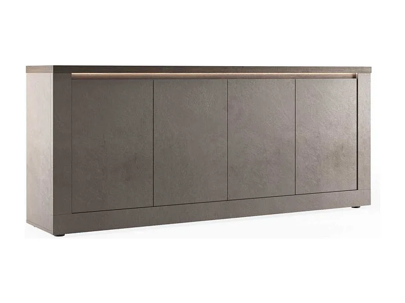 Buffet 4 portes aspect minéral bronze plateau bois Mercure avec LED - ISALIA BRONZE