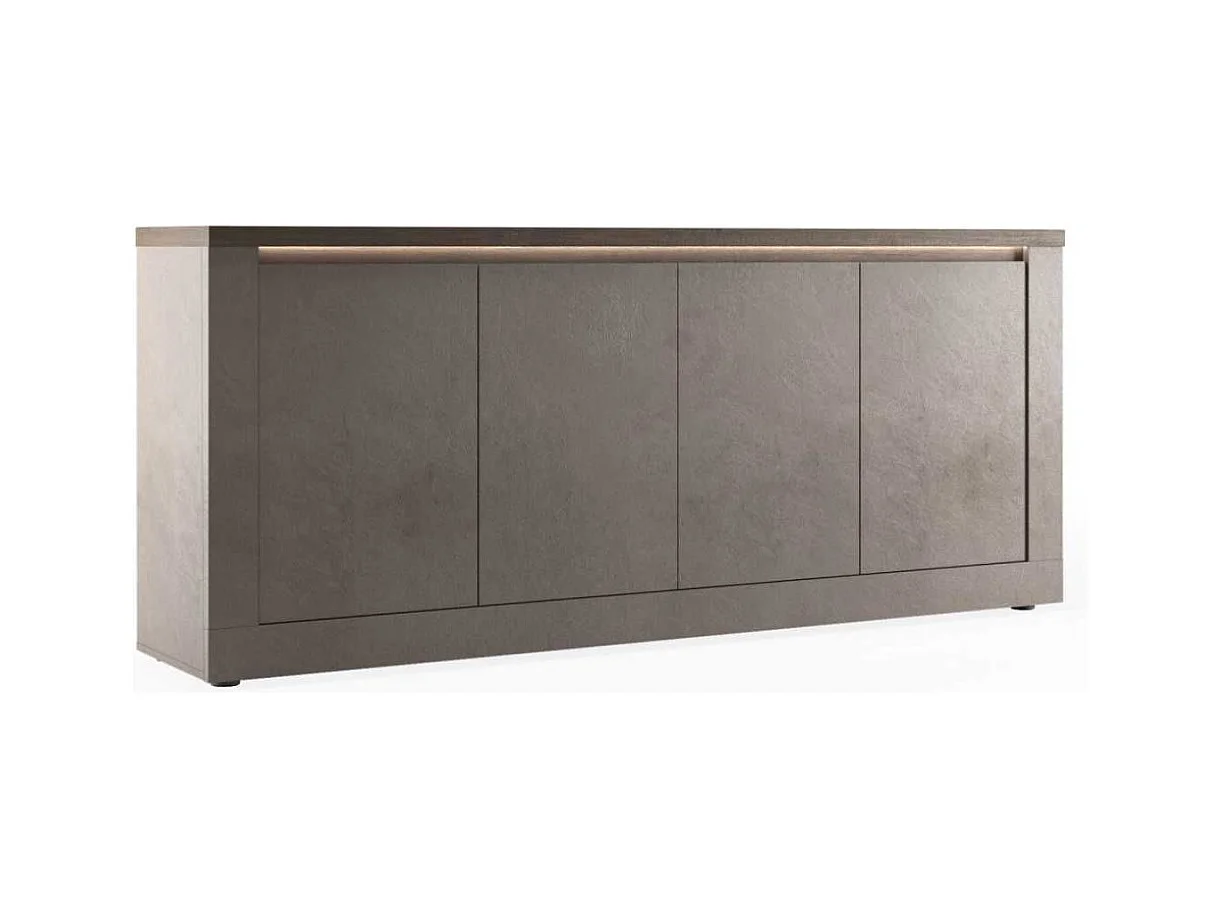 Buffet 4 portes aspect minéral bronze plateau bois Mercure avec LED - ISALIA BRONZE
