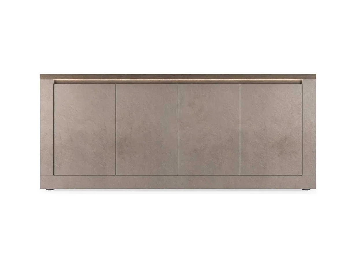 Buffet 4 portes aspect minéral bronze plateau bois Mercure avec LED - ISALIA BRONZE