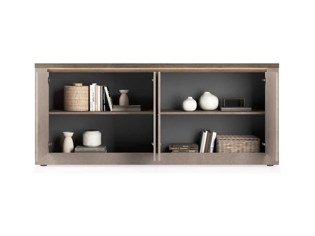 Buffet 4 portes aspect minéral bronze plateau bois Mercure avec LED - ISALIA BRONZE