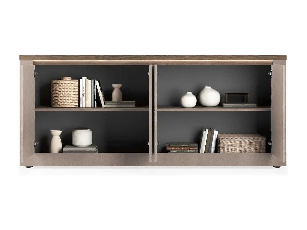 Buffet 4 portes aspect minéral bronze plateau bois Mercure avec LED - ISALIA BRONZE