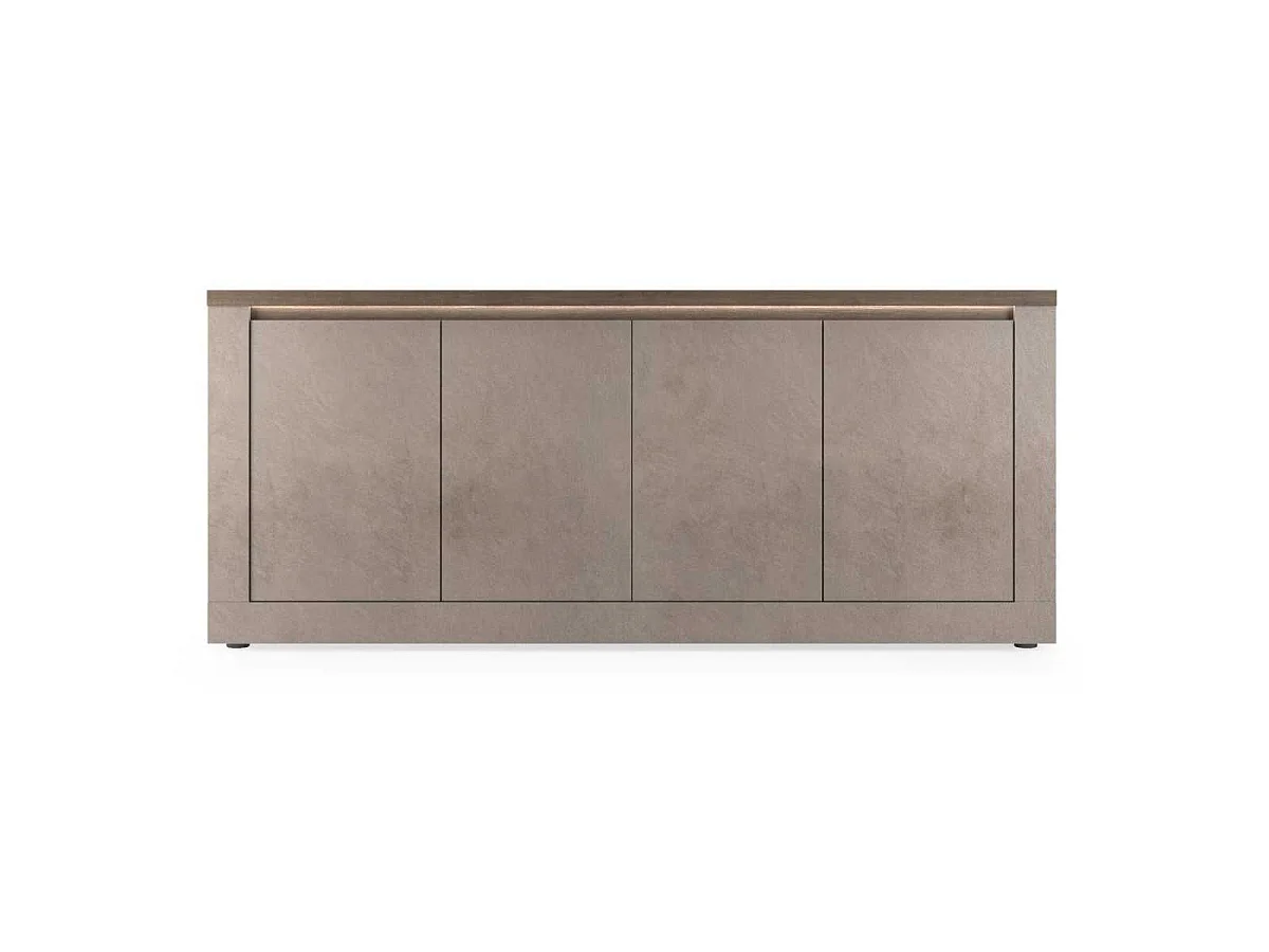 Buffet 4 portes aspect minéral bronze plateau bois Mercure avec LED - ISALIA BRONZE