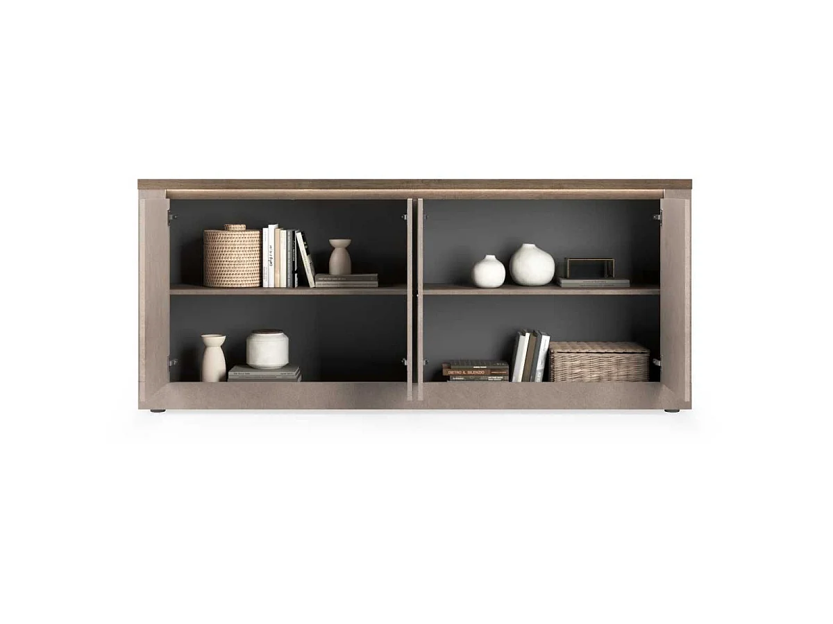 Buffet 4 portes aspect minéral bronze plateau bois Mercure avec LED - ISALIA BRONZE