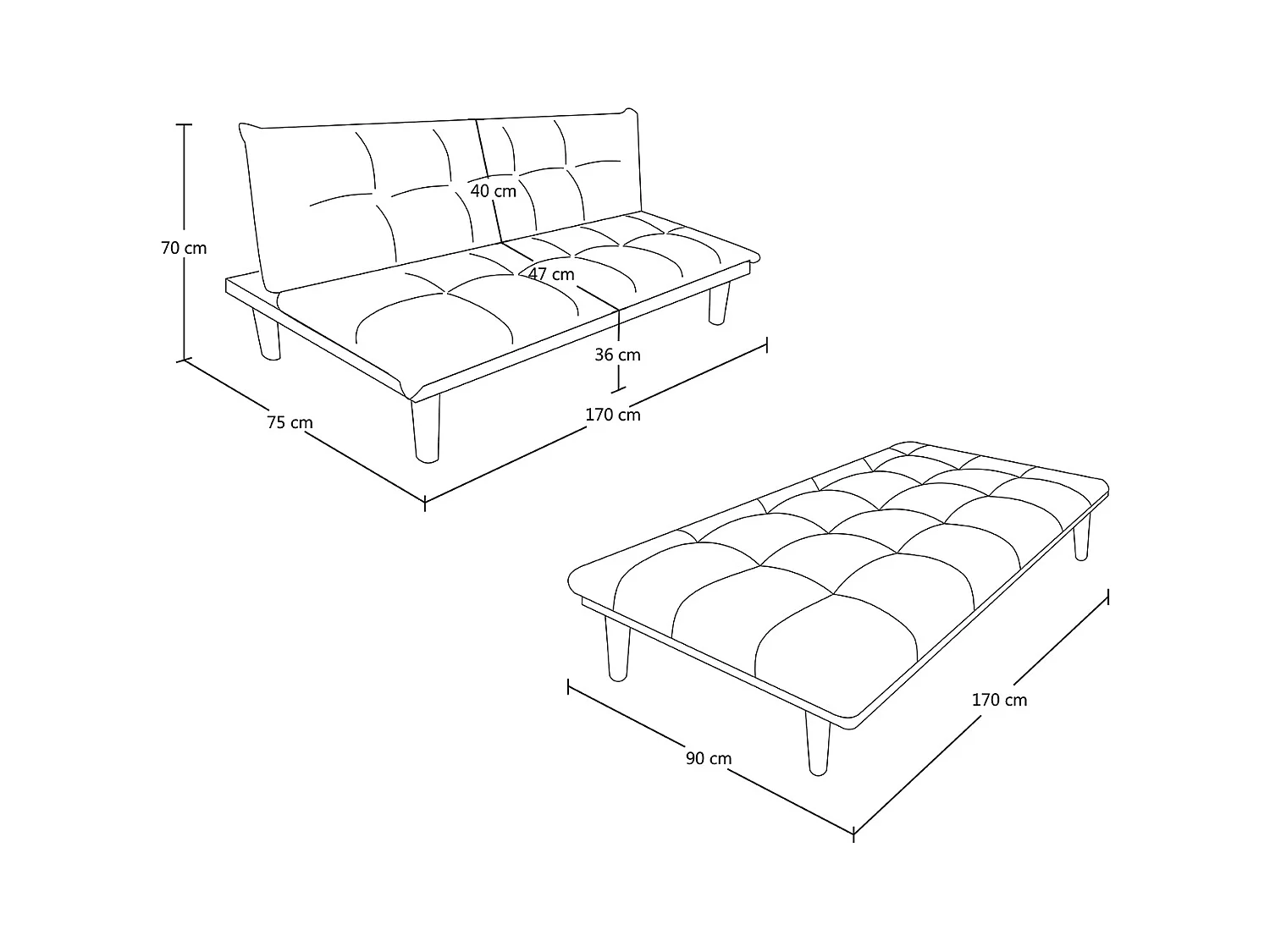 Divano letto clic clac, divanetto Russell in tessuto vellutato verde abete