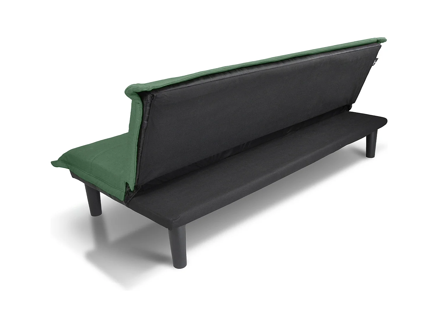 Divano letto clic clac, divanetto Russell in tessuto vellutato verde abete