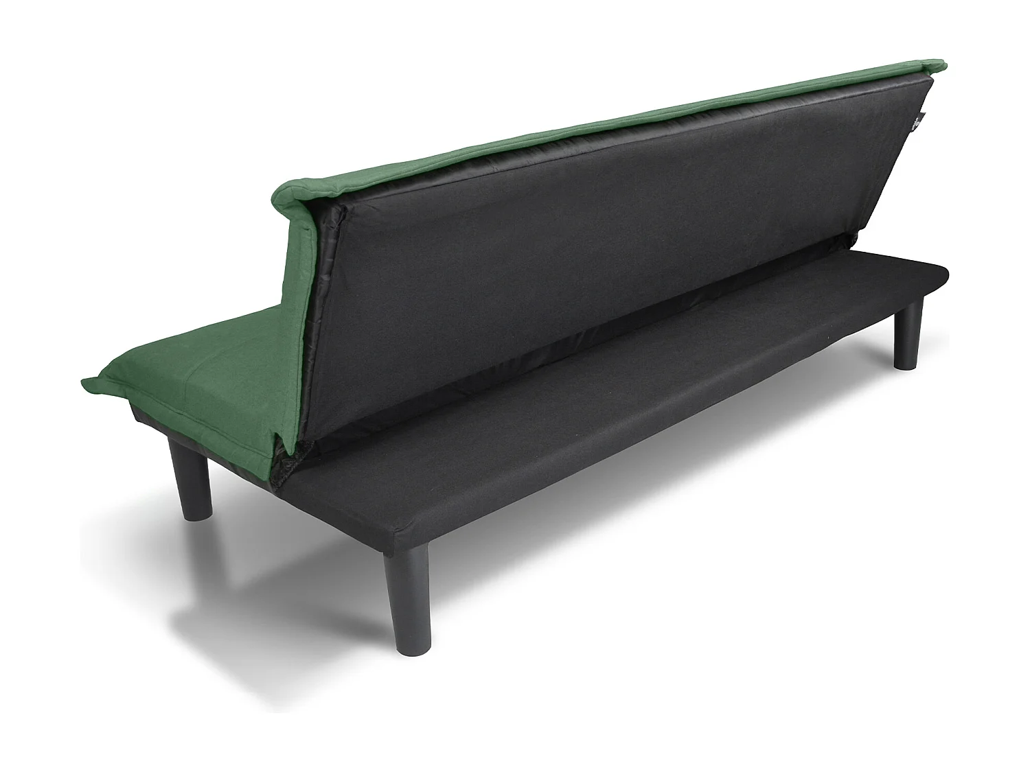 Divano letto clic clac, divanetto Russell in tessuto vellutato verde abete