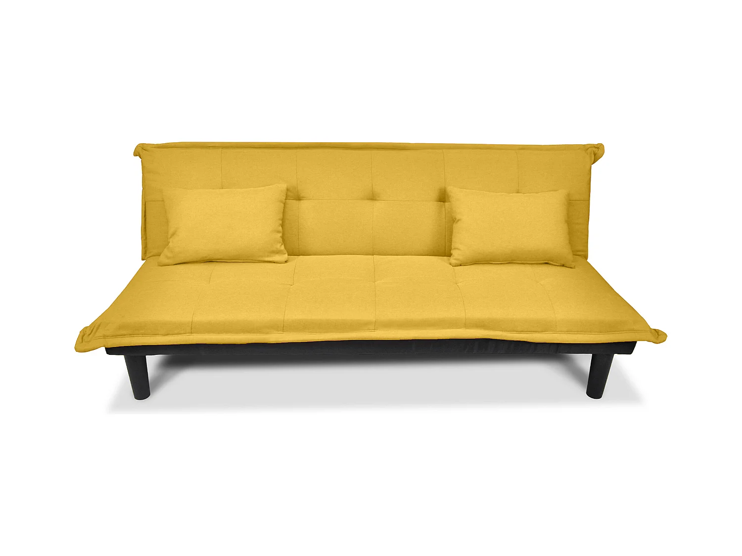 Divano letto clic clac, divanetto Russell in tessuto vellutato giallo