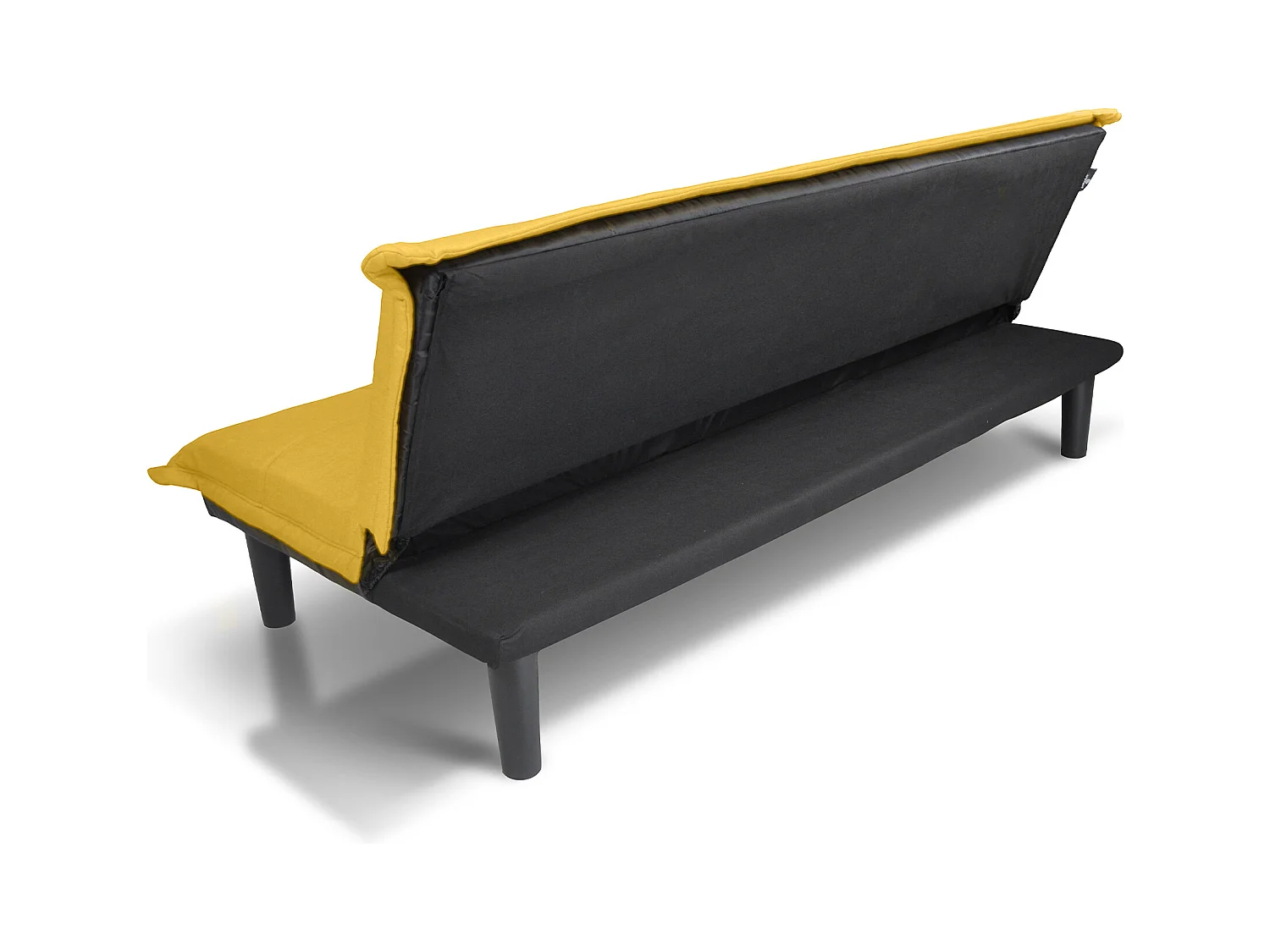 Divano letto clic clac, divanetto Russell in tessuto vellutato giallo