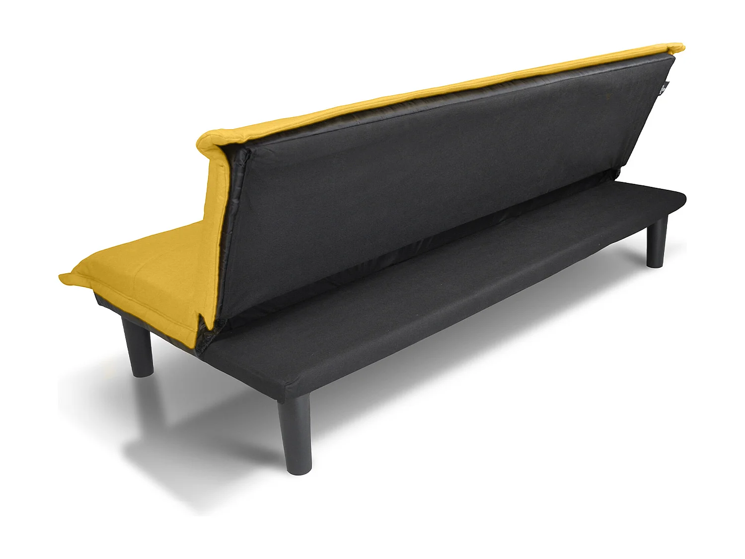 Divano letto clic clac, divanetto Russell in tessuto vellutato giallo