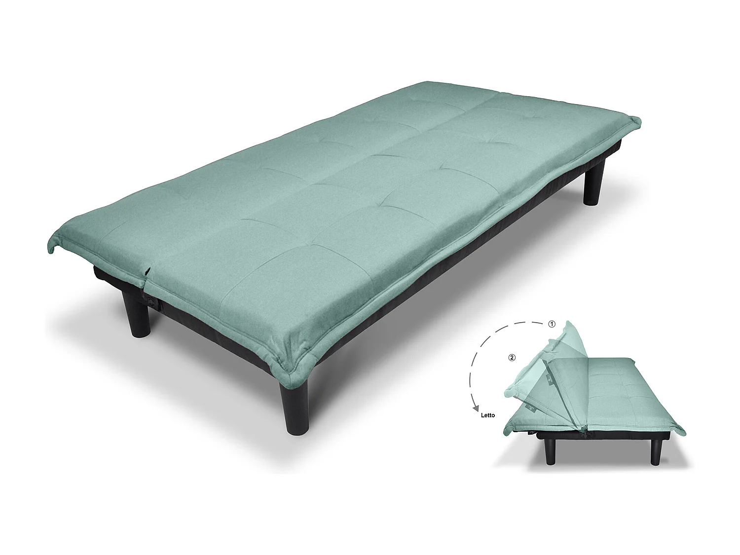 Divano letto clic clac, divanetto Russell in tessuto vellutato verde tiffany