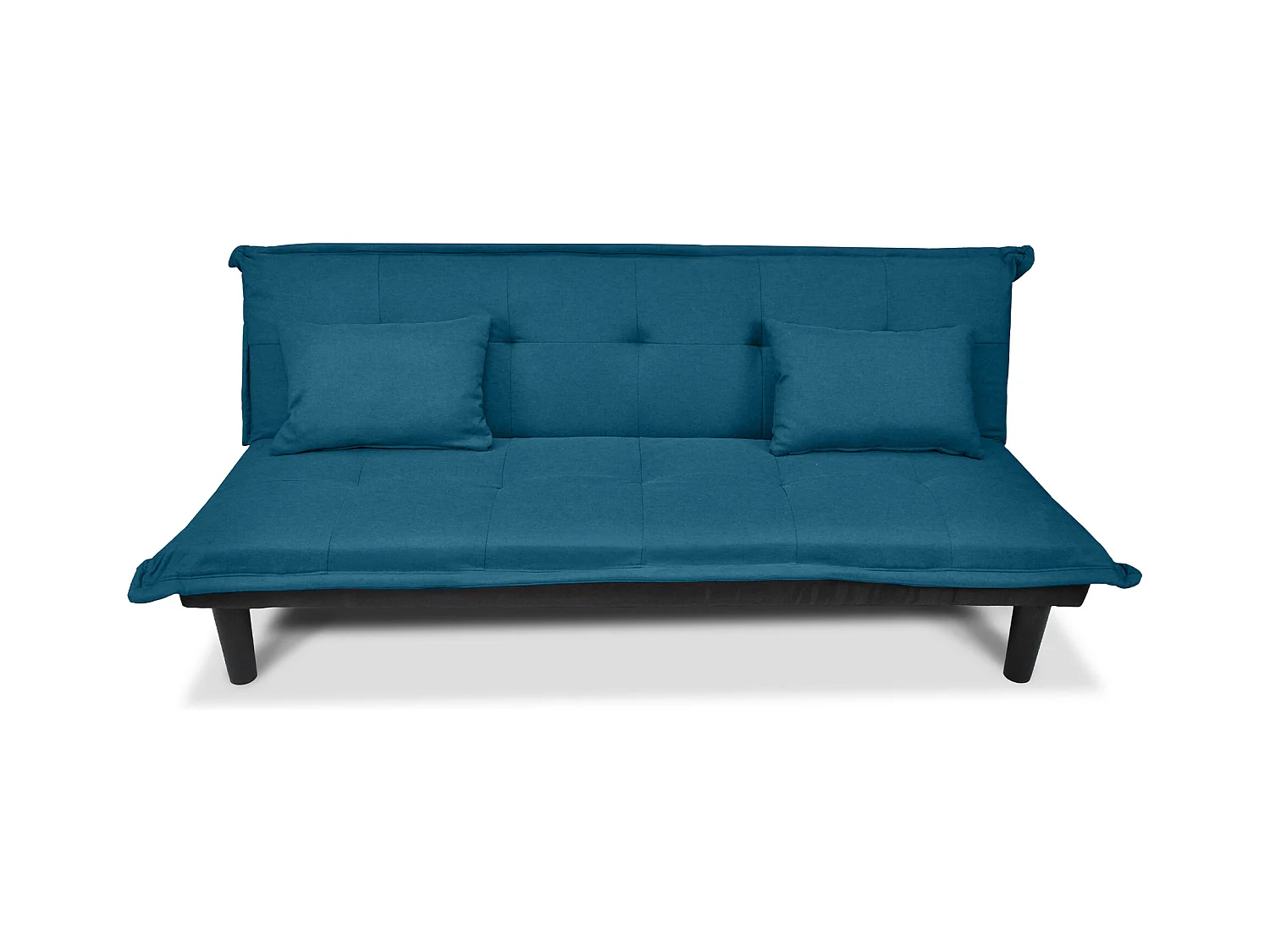 Divano letto clic clac, divanetto Russell in tessuto blu petrolio