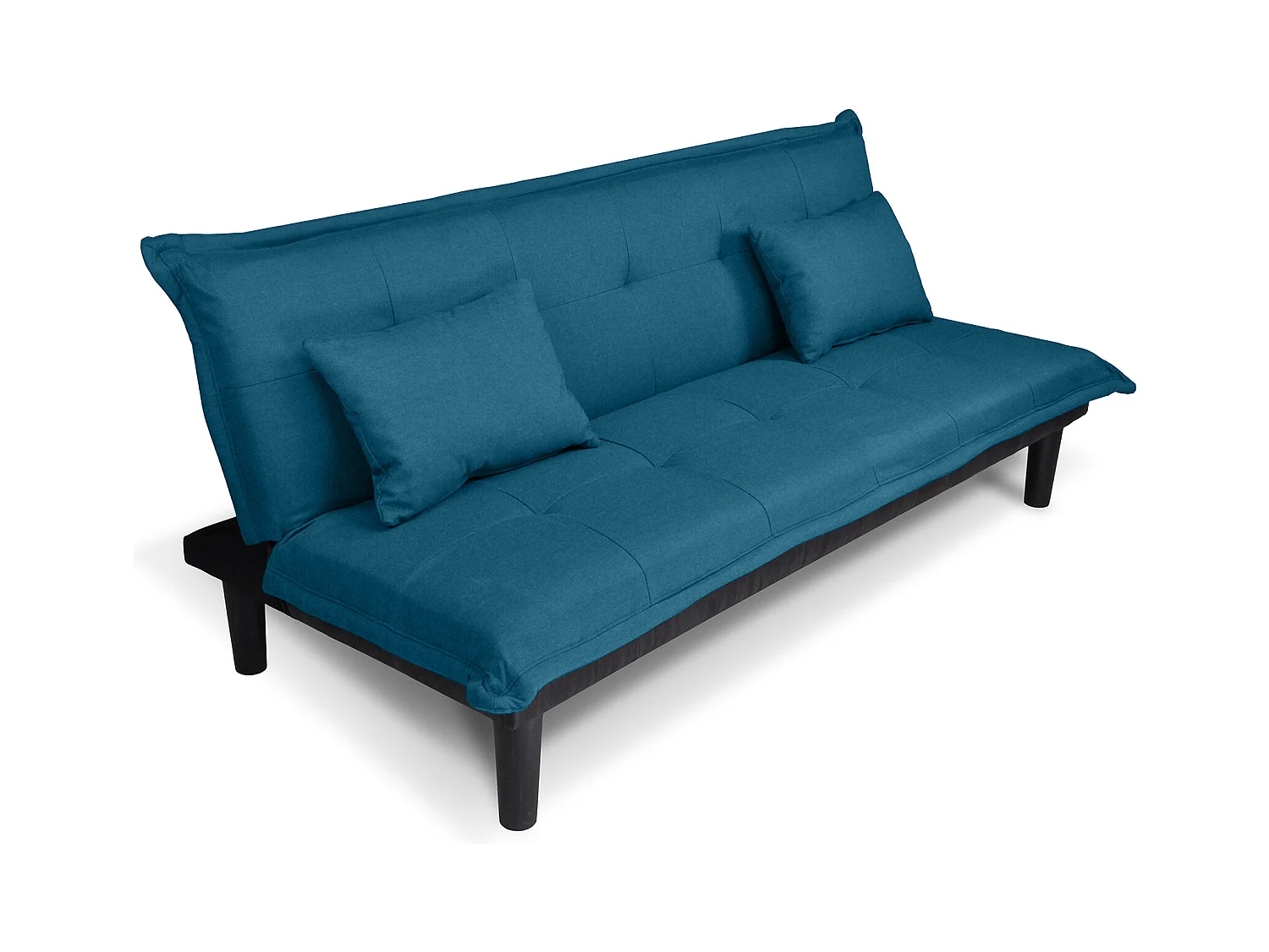 Divano letto clic clac, divanetto Russell in tessuto blu petrolio